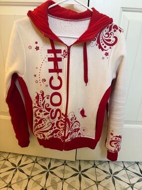 SOCHI Red and White Zip Hoodie